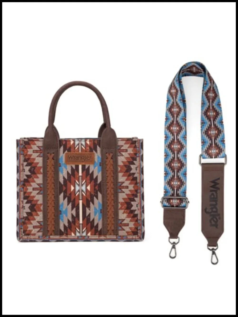 Western Aztec Tote Bag with Leather Handles and Guitar Strap